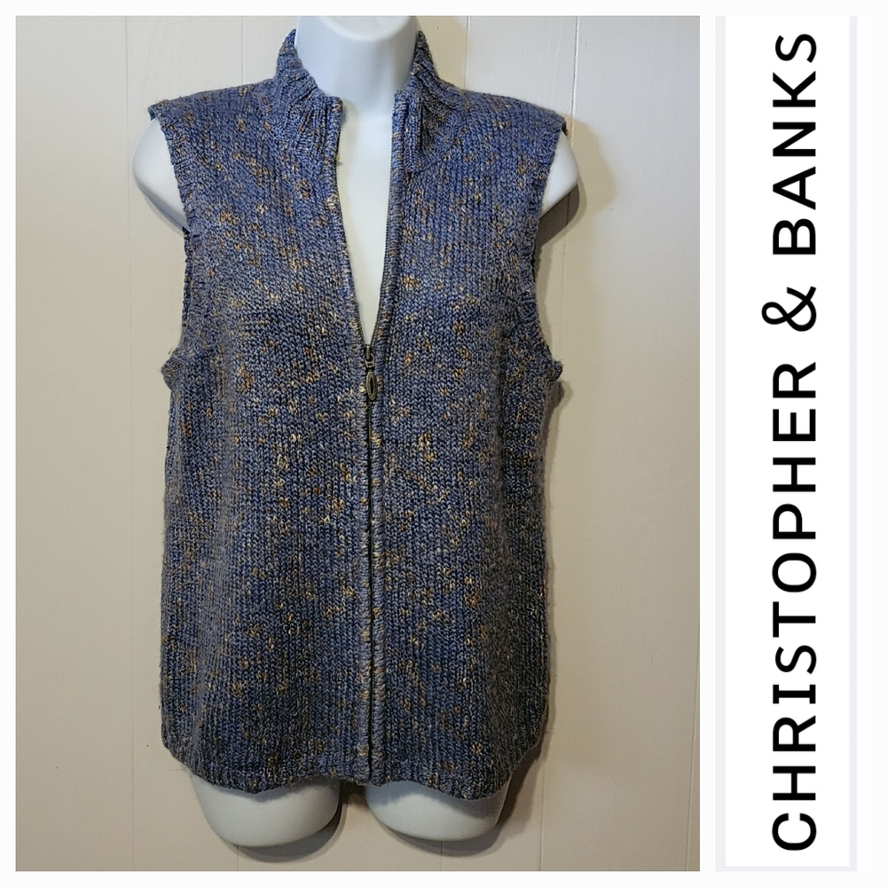 Christopher & Banks Sweater Vest Blue Full Zip Knit Casual Medium A781